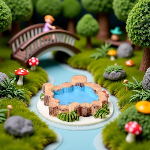 4,1 x 1 cm großes blaues Mini-Wasserbecken aus Kunstharz für Feengärten und Puppenhäuser