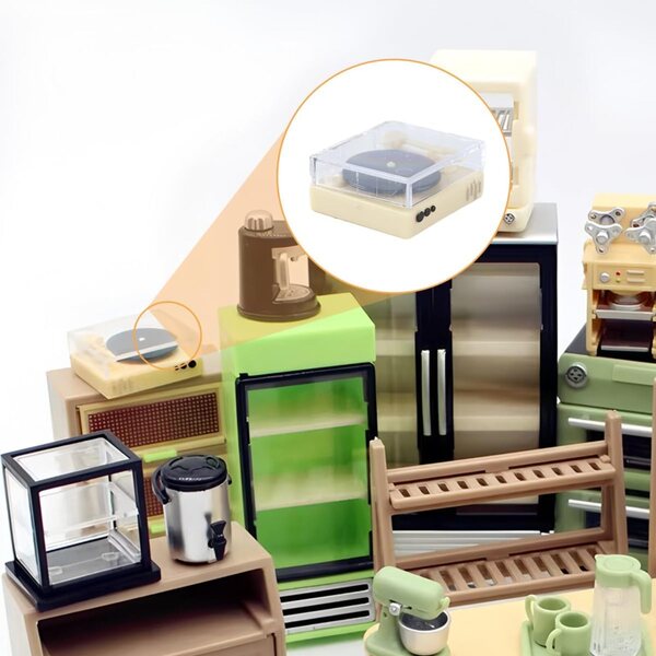 Ausi Retro-Miniatur-Drehteller 1:12 mit Klappdeckel für Puppenhaus