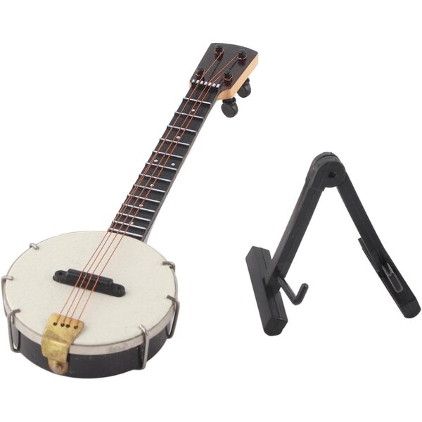 Modello Banjo in Miniatura in Legno con Supporto e Scatola, Decorazione e Giocattolo