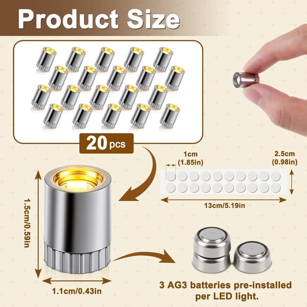 20 Mini Luci LED Bianche Calde per Decorazioni Fai-Da-Te e Case delle Bambole
