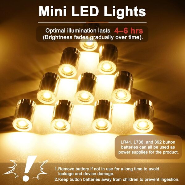 20 Mini Luci LED Bianche Calde per Decorazioni Fai-Da-Te e Case delle Bambole