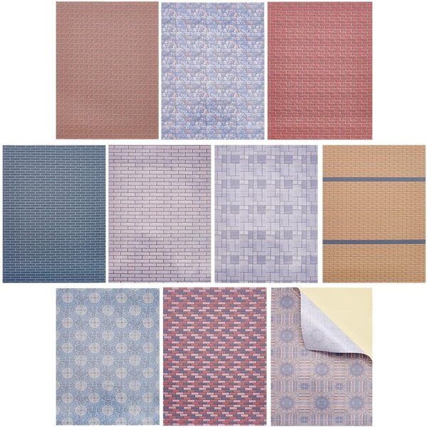 PH PandaHall 10 Blatt selbstklebende Puppenhaus-Tapete, 10 Stile, 21 x 30 cm