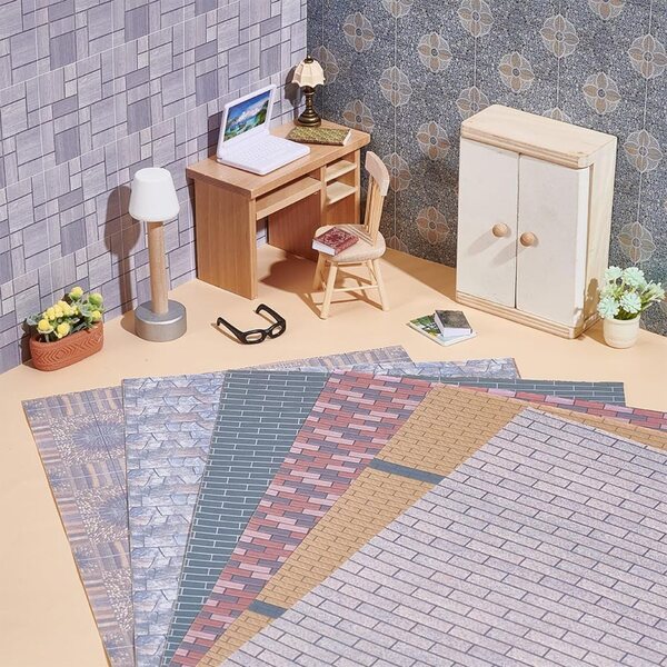 PH PandaHall 10 Blatt selbstklebende Puppenhaus-Tapete, 10 Stile, 21 x 30 cm