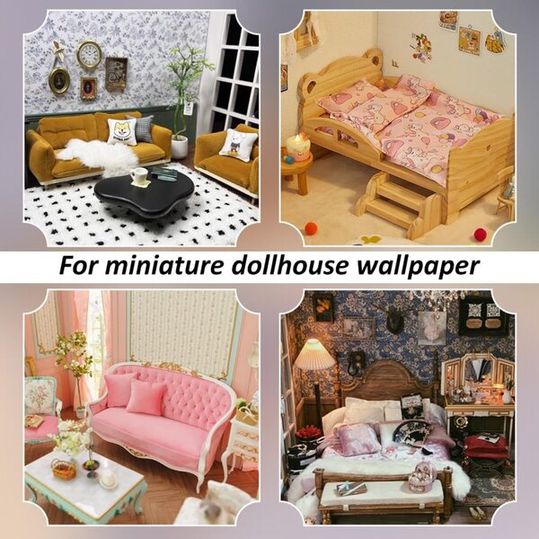 PH PandaHall 10 Blatt selbstklebende Puppenhaus-Tapete, 10 Stile, 21 x 30 cm