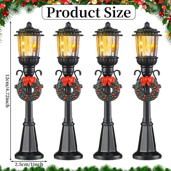 Set 4 Lampioni Miniatura LED per Case delle Bambole e Decorazioni Natalizie
