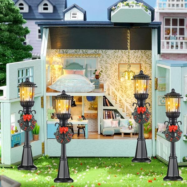 Set 4 Lampioni Miniatura LED per Case delle Bambole e Decorazioni Natalizie