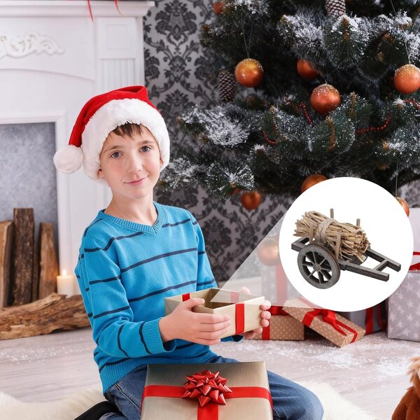 Mini-Holzwagen aus Holz für Puppenhaus- und Weihnachtsdekorationen