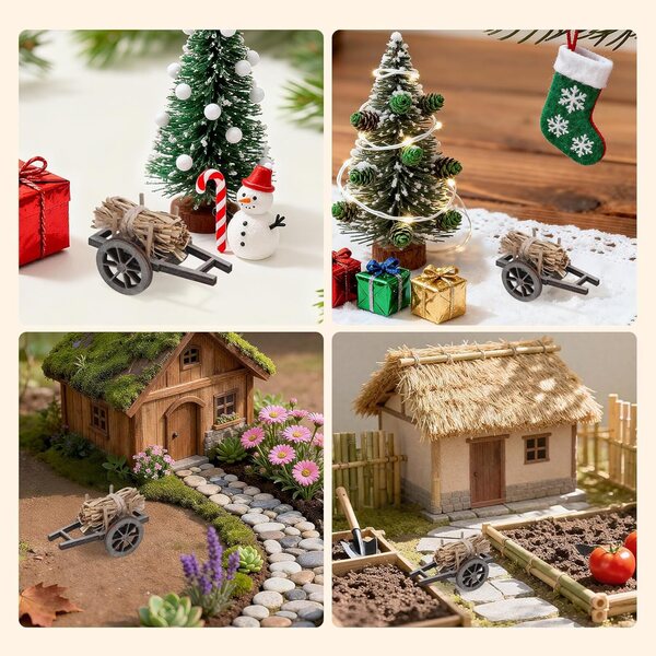 Mini-Holzwagen aus Holz für Puppenhaus- und Weihnachtsdekorationen