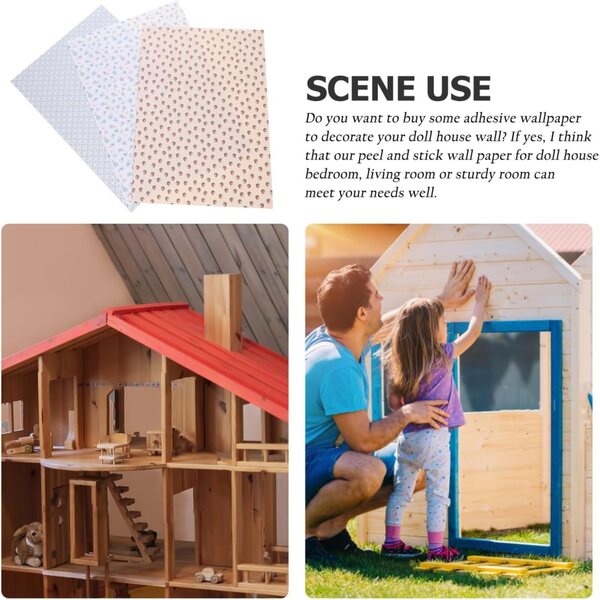 Puppenhaus Miniatur selbstklebende Tapete 3 Blatt dekorativ