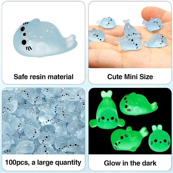 100 Miniature Animali Luminose in Resina - Foche per Giardino Fatato e Micro Paesaggi