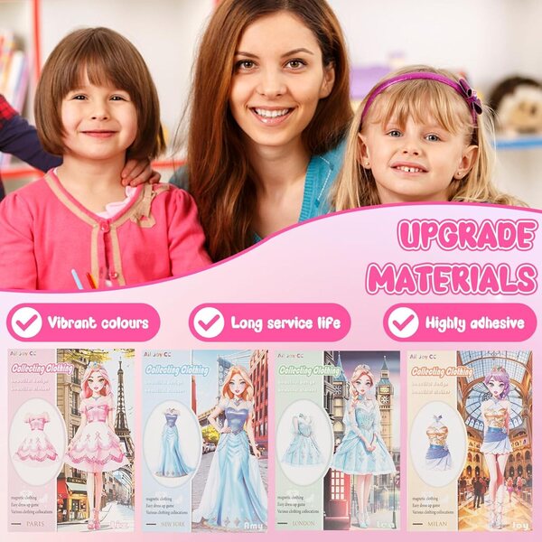 Set mit 4 magnetischen Papierpuppen für Mädchen im Alter von 4–10 Jahren, Prinzessinnenkleidern und Accessoires