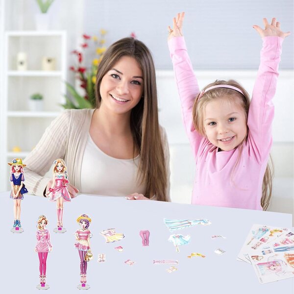 Set mit 4 magnetischen Papierpuppen für Mädchen im Alter von 4–10 Jahren, Prinzessinnenkleidern und Accessoires