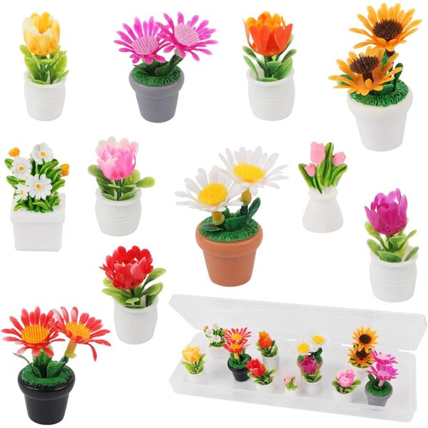 11 mini vasi di fiori artificiali in miniatura per giardini fatati e case delle bambole