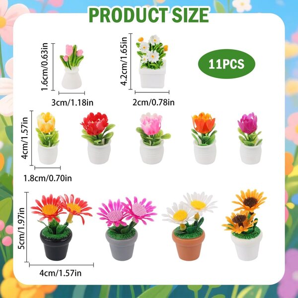 11 mini vasi di fiori artificiali in miniatura per giardini fatati e case delle bambole