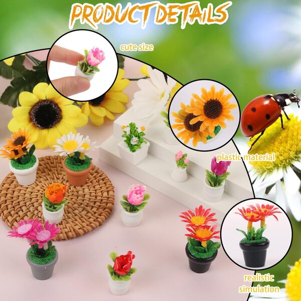 11 mini vasi di fiori artificiali in miniatura per giardini fatati e case delle bambole