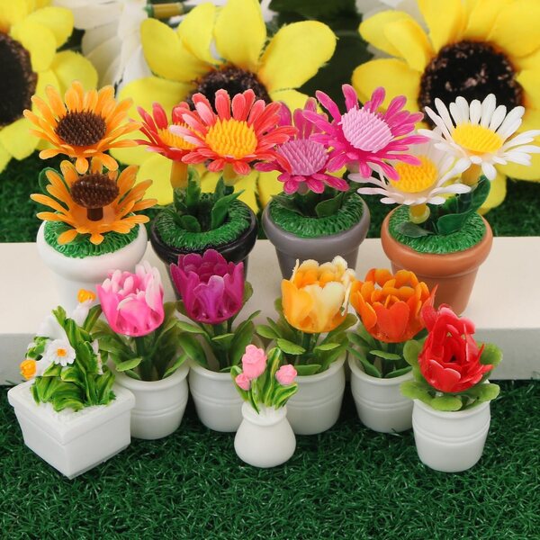 11 mini vasi di fiori artificiali in miniatura per giardini fatati e case delle bambole