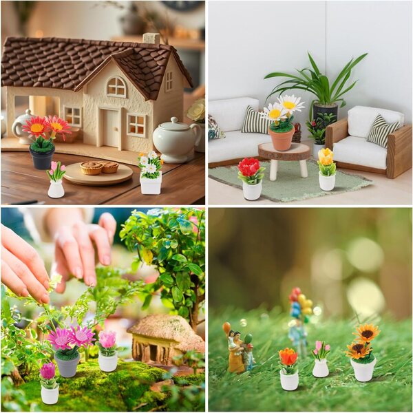 11 mini vasi di fiori artificiali in miniatura per giardini fatati e case delle bambole