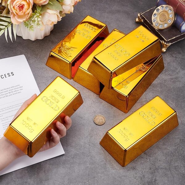UNICRAFTALE Set 6 Falsi Lingotti d'Oro in ABS 16,5x7,6x5 cm per Decorazioni e Accessori Scene