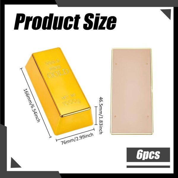 UNICRAFTALE Set 6 Falsi Lingotti d'Oro in ABS 16,5x7,6x5 cm per Decorazioni e Accessori Scene
