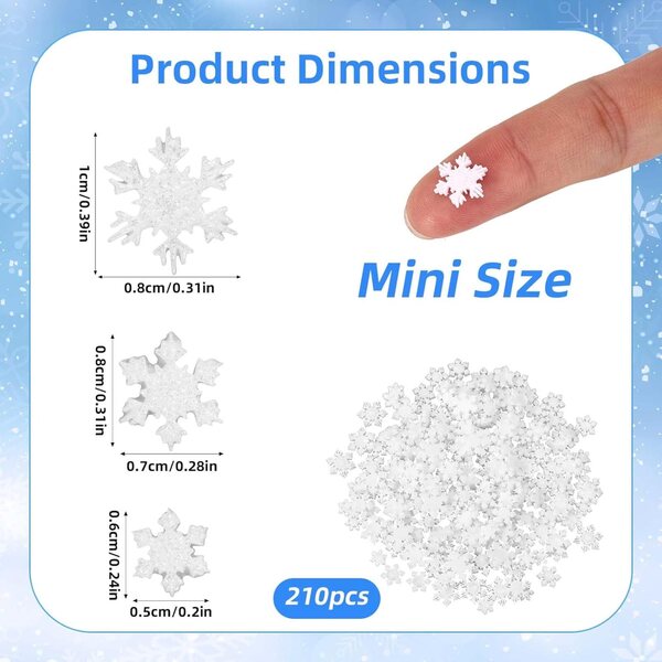 Mini Fiocchi di Neve in Resina glitterati 210 pezzi per decorazioni natalizie fai da te
