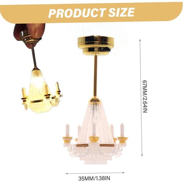 Lampadario LED per casa delle bambole in scala 1:12, illuminazione a batteria