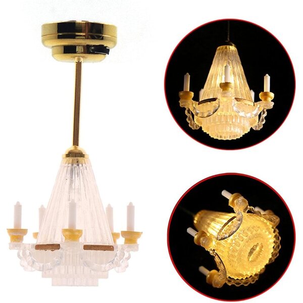 Lampadario LED per casa delle bambole in scala 1:12, illuminazione a batteria