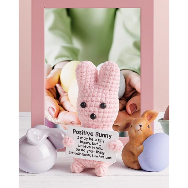 Gestrickte Emoticon-Ornamente mit rosa Kaninchen – positive Dekorationen und Charms-Set