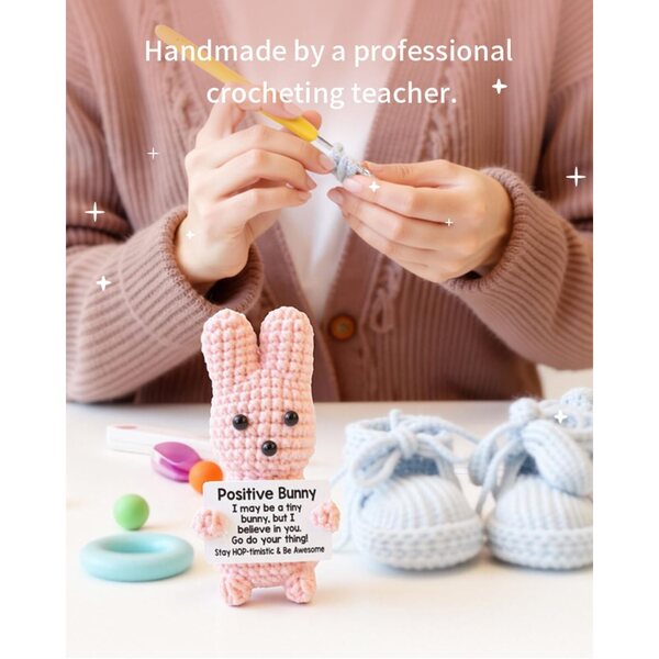 Gestrickte Emoticon-Ornamente mit rosa Kaninchen – positive Dekorationen und Charms-Set