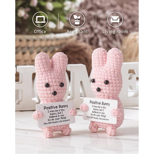 Gestrickte Emoticon-Ornamente mit rosa Kaninchen – positive Dekorationen und Charms-Set