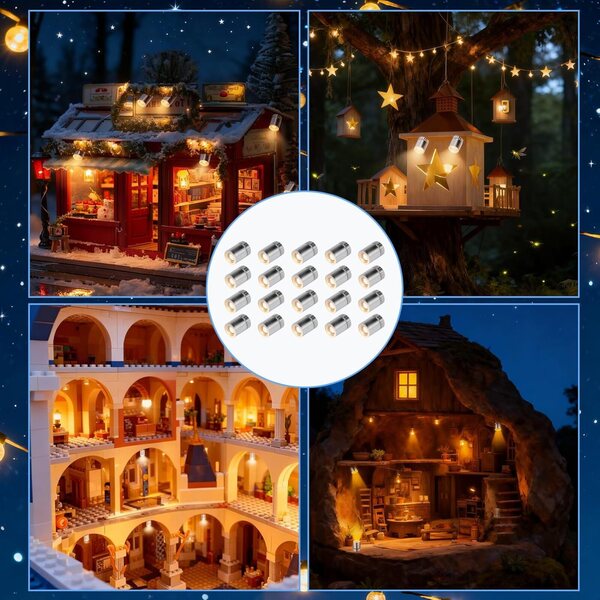 20 Mini Luci LED Decorative Stalora con 100 Punti Colla per Modellismo e Fai da Te
