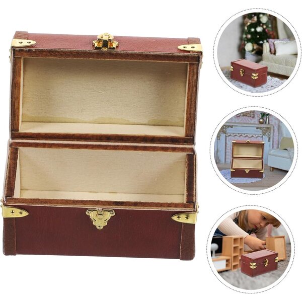Mini-Vintage-Koffer aus Holz und Leder für Puppenhäuser – realistisches dekoratives Accessoire