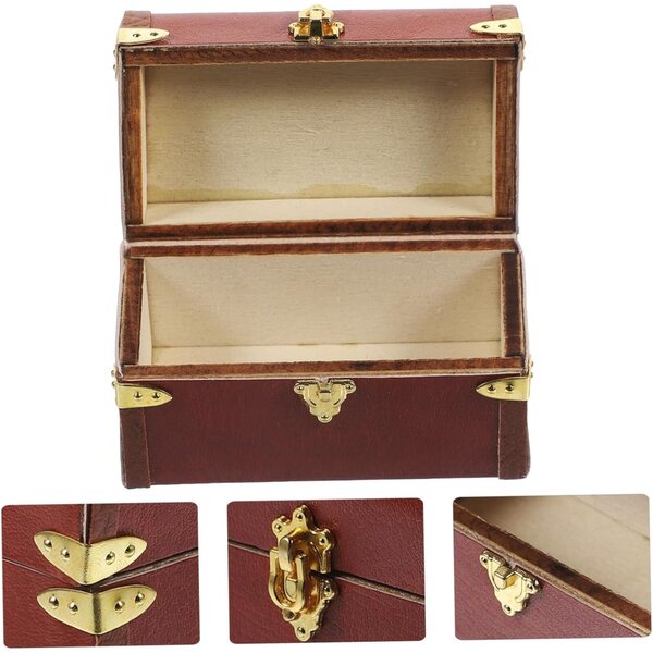 Mini-Vintage-Koffer aus Holz und Leder für Puppenhäuser – realistisches dekoratives Accessoire