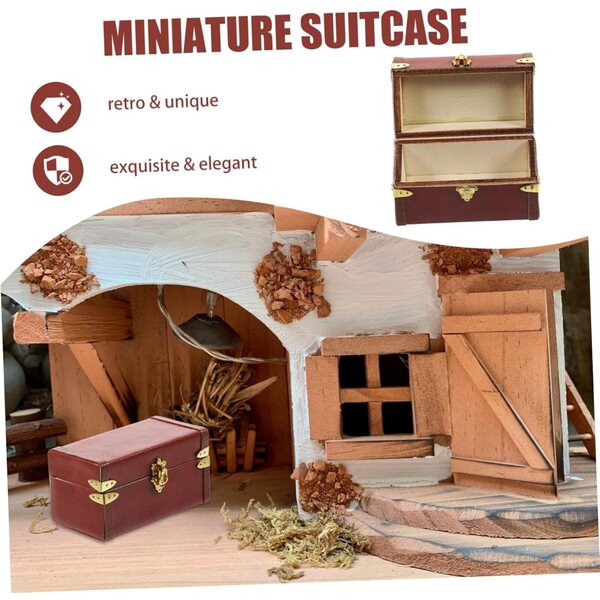 Mini-Vintage-Koffer aus Holz und Leder für Puppenhäuser – realistisches dekoratives Accessoire
