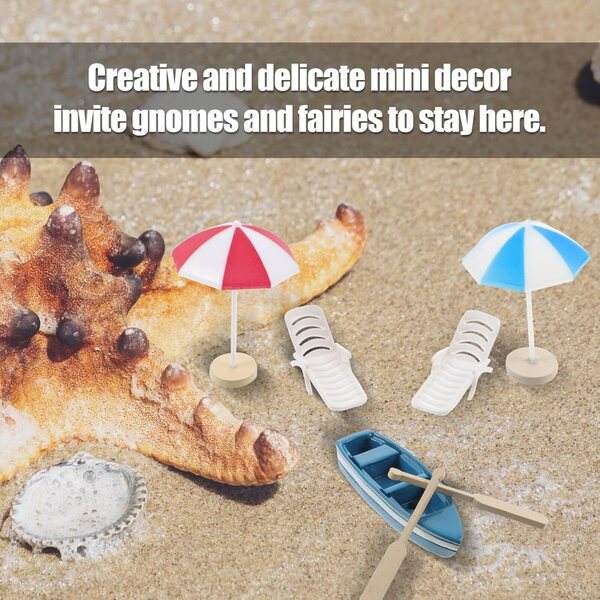 Gatuida Mini Decorazioni Spiaggia Robuste per Giardino delle Fate con Ombrelloni e Barchette