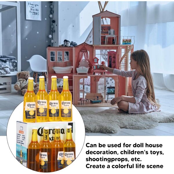 Set 8 Bottiglie di Birra Miniatura in Resina per Casa delle Bambole Scala 1:12