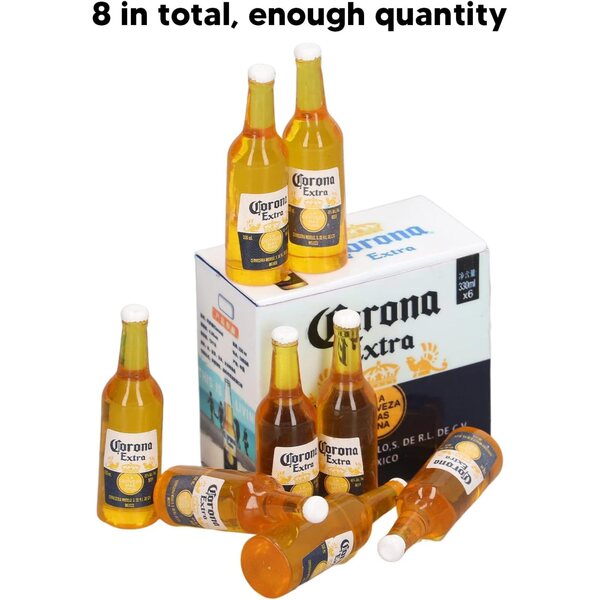 Set 8 Bottiglie di Birra Miniatura in Resina per Casa delle Bambole Scala 1:12