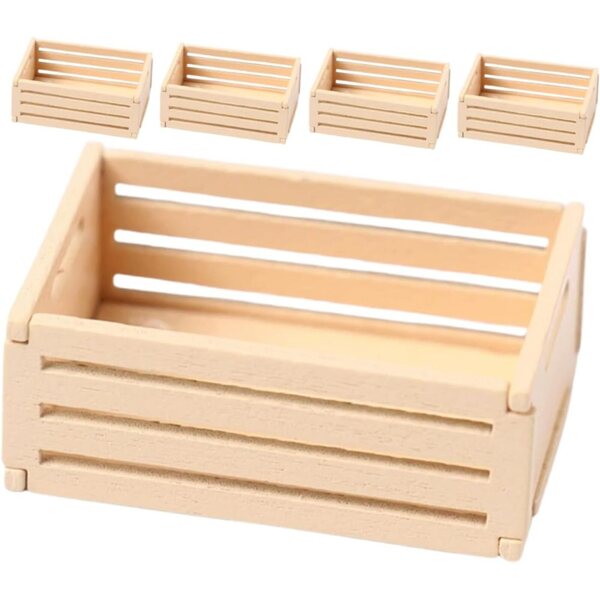 Set 5 Mini Cestini in Legno per Casa delle Bambole – Portaoggetti Dettagliati e Versatili