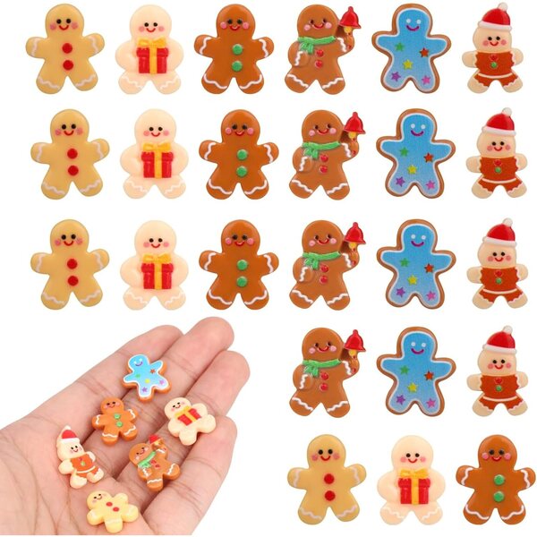60 Ornamenti Natalizi Omino Pan di Zenzero in Resina, 6 Stili per Decorazioni Natale