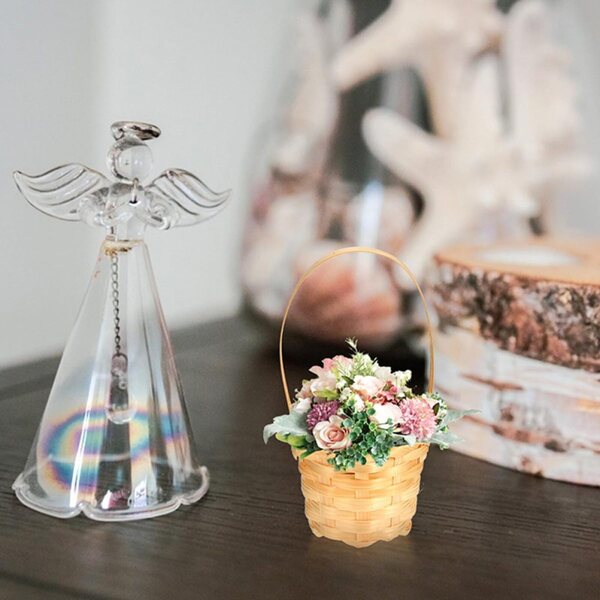12 Mini Cestini Intrecciati in Bamboo con Manico, Decorazione Rustica per Feste e Matrimoni