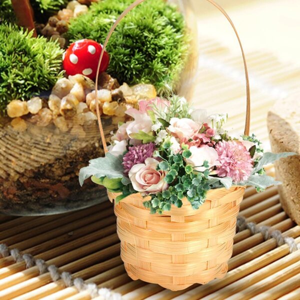 12 Mini Cestini Intrecciati in Bamboo con Manico, Decorazione Rustica per Feste e Matrimoni