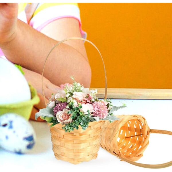 12 Mini Cestini Intrecciati in Bamboo con Manico, Decorazione Rustica per Feste e Matrimoni