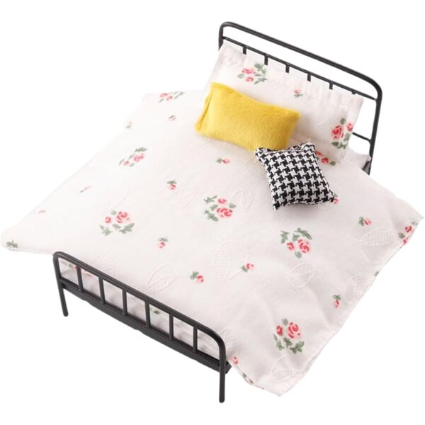 Mini-Vintage-Bett für Puppenhaus 1:12 mit Matratze und Metallstruktur