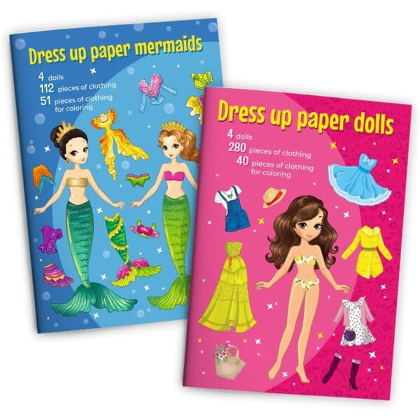 Junapack Papierpuppen-Set mit Kleidung zum Anziehen – 4 Puppen und 4 A4-Meerjungfrauen