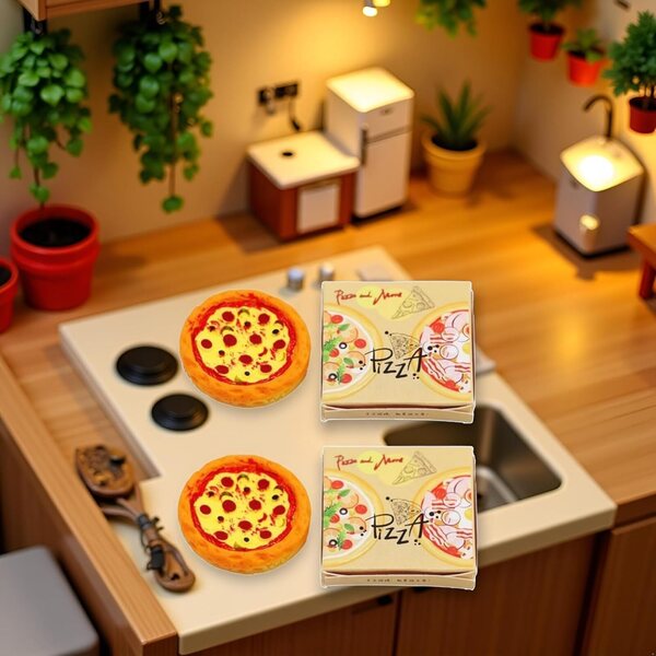 Miniatur-Pizza-Set 1:12 – 2 Teile aus Kunstharz für Puppenhäuser und Dekorationen