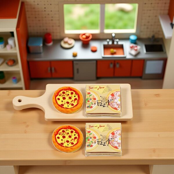 Miniatur-Pizza-Set 1:12 – 2 Teile aus Kunstharz für Puppenhäuser und Dekorationen