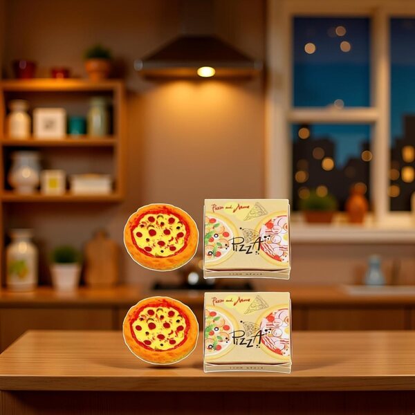 Miniatur-Pizza-Set 1:12 – 2 Teile aus Kunstharz für Puppenhäuser und Dekorationen