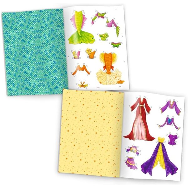 Papierpuppenbuch zum Ausschneiden mit 4 Meerjungfrauen und 112 Kleidern zum Ausmalen im A4-Format
