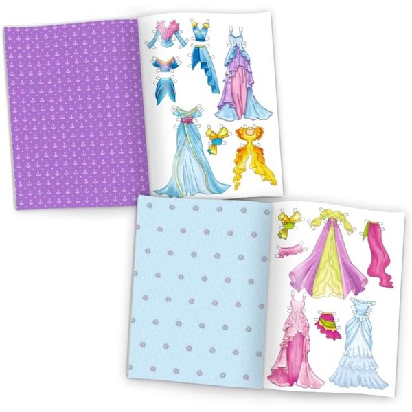 Papierpuppenbuch zum Ausschneiden mit 4 Meerjungfrauen und 112 Kleidern zum Ausmalen im A4-Format