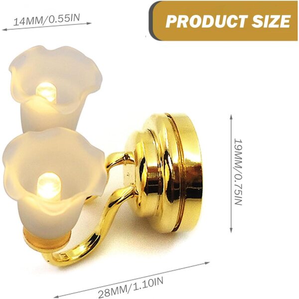 Luci LED casa delle bambole 1:12 Tulipano doppia luce batteria inclusa oro