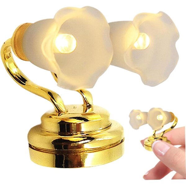 Luci LED casa delle bambole 1:12 Tulipano doppia luce batteria inclusa oro
